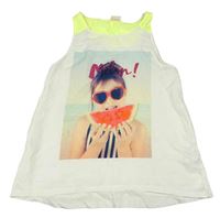 Bílo-neonově žlutý top s dívkou Zara