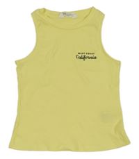 Žlutý žebrovaný top s nápisem H&M