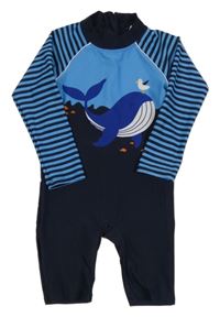 Tmavomodro-modrý UV overal s velrybou a pruhy Topolino