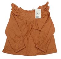 Nové - Hnědá halenka s volánky s madeirou H&M