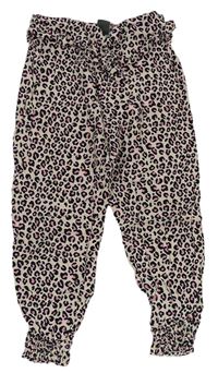Světlerůžovo-černé lehké volné kalhoty s leopardím vzorem a páskem Primark