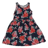 Tmavomodro-červené květované šaty H&M