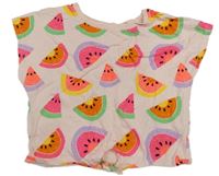 Světlerůžové crop tričko s barevnými melouny Primark