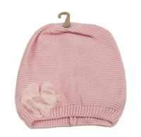 Nové - růžová pletená čepice s 3D květem