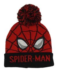 Červeno-černá pletená čepice s bambulí - Spiderman Marvel