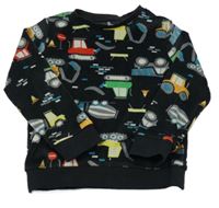 Černo-barevné plyšové pyžamové triko s bagry F&F