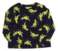 Tmavomodré triko s neonovými dinosaury 