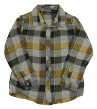 Šedo-khaki-tmavomodrá kostkovaná košile Matalan