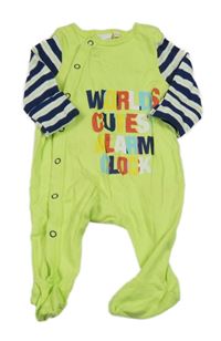 Zelený overal s nápisem a pruhovanými rukávy Bluezoo