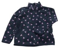 Tmavomodrá fleecová vzorovaná propínací mikina 