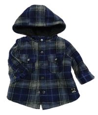 Tmavomodro-šedá kostkovaná zateplená košilová bunda Next