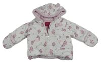 Bílo-růžová šusťáková zateplená bunda s pejsky a kapucí 