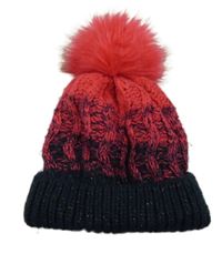 Růžovo-tmavomodrá pletená čepice s bambulí Topolino