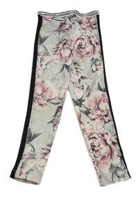 Šedo-růžové květované legíny s černým pruhem Lipsy London