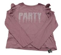 Nové - fialové triko s nápisem a volánky dunnes