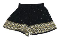 Černé lehké kraťasy s bílo-žlutým vzorem Yigga