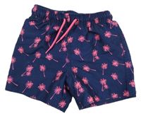 Tmavomodro-růžové plážové kraťasy s palmami Primark