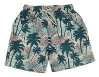 Zeleno-růžové plážové kraťasy s palmami shein