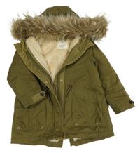 Khaki šusťáková zimní parka s kapucí s kožešinou ZARA