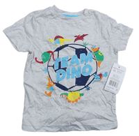 Světlešedé melírované tričko s fotbalovým míčem a dinosaury F&F