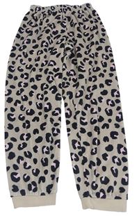 Béžovo-černo-růžové plyšové tepláky s leopardím vzorem M&S