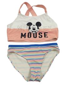 Bílo-růžovo-barevné dvoudílné plavky s Mickeym 