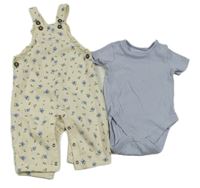 2set - bílé květované laclové tepláky + modré žebrované body F&F