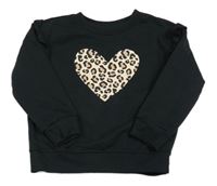 Černá mikina se srdcem s leopardím vzorem Sinsay
