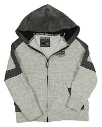 Šedá melírovaná propínací mikina s pruhovanou kapucí C&A
