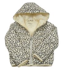 Smetanovo-hnědo-černá šusťáková zateplená bunda s leopardím vzorem a kapucí Primark