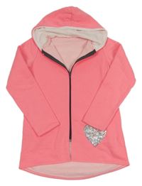 Neonově růžová propínací mikina s nápisem a kapucí 