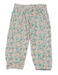 Bílo-růžové květované lehké tepláky 