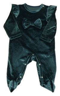 Petrolejový sametový overal s mašlí a volánky Shein