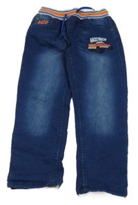 Tmavomodro-oranžové teplákové rifle s autem a úpletovým pasem Kiki&Koko