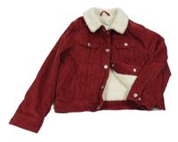 Vínová manšestrová zateplená crop bunda Vertbaudet