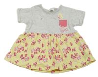 Světlešedo-žluto-růžové šaty s motýlky Ergee