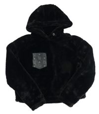 Černá kožešinová crop mikina s kapucí 