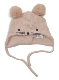 Světlerůžová pletená čepice s čumákem a bambulemi H&M