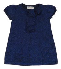 Tmavomodré třpytivé svetrové šaty s volánky H&M
