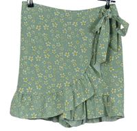 Dámská světlezelená květovaná skort sukně s volánky 