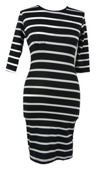 Dámské černo-bílé pruhované elastické šaty 
