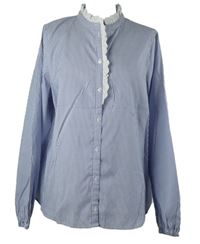 Dámská modro-bílá proužkovaná halenka s madeirovým volánkem Matalan