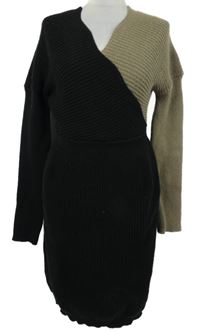 Dámské černo-béžové žebrované svetrové šaty Shein