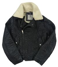 Černá koženková zateplená bunda - křivák s kožíškem M&Co.