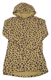 Béžové teplákové šaty s leopardím vzorem a kapucí Pepperts