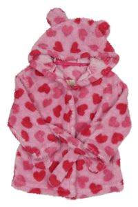 Růžovo-tmavorůžový srdíčkovaný chlupatý župan s páskem a kapucí Early Days 