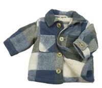 Tmavomodro-bílo-zelená kostkovaná flaušová zateplená košilová bunda George