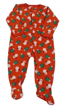 Červený fleecový overal se sněhuláky 