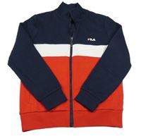 Tmavomodro-bílo-červená propínací mikina s logem Fila