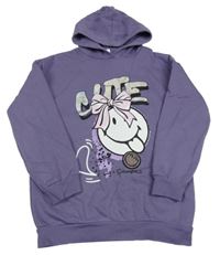 Fialová mikina se smajlíkem a kapucí 